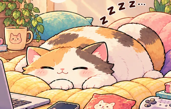 Kucing gemuk sedang tidur di atas bantal